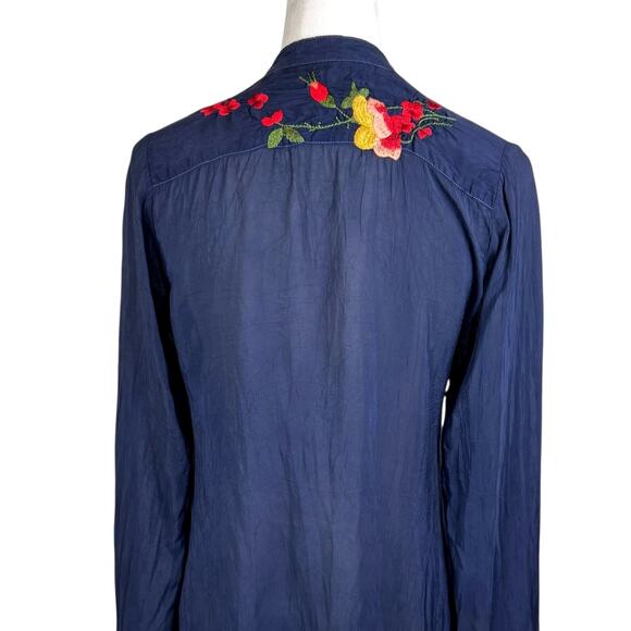 Johnny Was Dark Navy Rayon Embroidered Flower Long Sleeve Tunic Dress *AS IS* - Picture 7 of 12